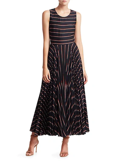 Shop A.l.c Halle Stripe Pleated Dress In Navy