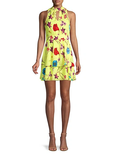 Shop Parker Floral-print Fit-&-flare Tiered Dress In Valencia Lime