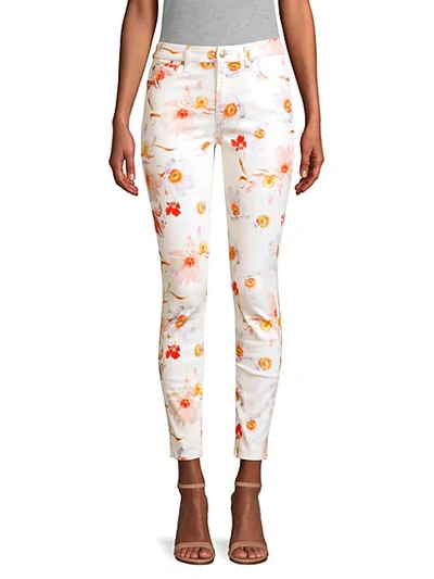 Shop 7 For All Mankind High-rise Floral Ankle Skinny Jeans In White Multi
