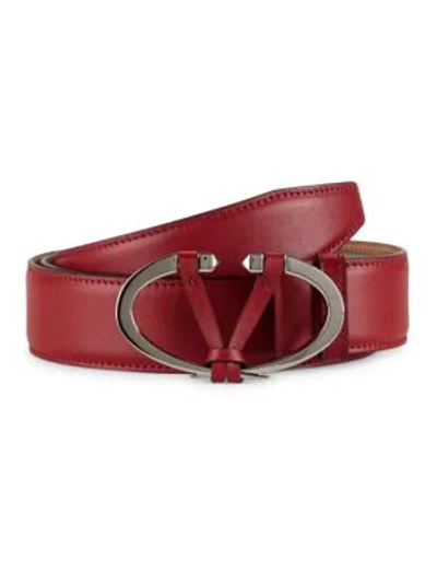 Shop Valentino Logo Buckle Leather Belt In Rosso