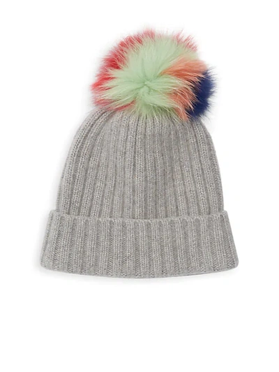 Shop Portolano Girl's Dyed Fox Fur Cashmere Hat In Grey
