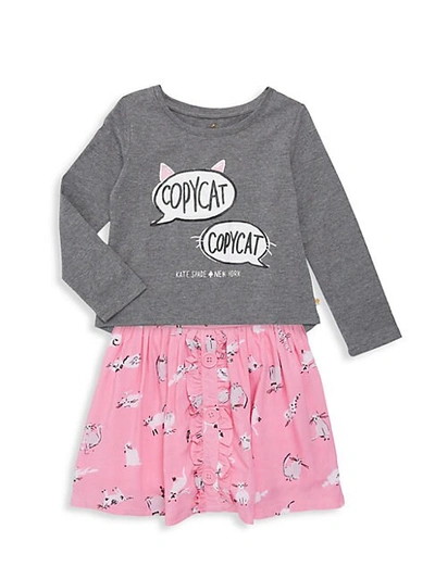 Shop Kate Spade Little Girl's 2-piece Copycat Skirt Set In Dark Grey