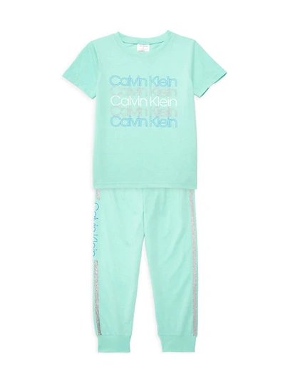 Shop Calvin Klein Girl's 2-piece T-shirt & Pants Set In Delta Teal
