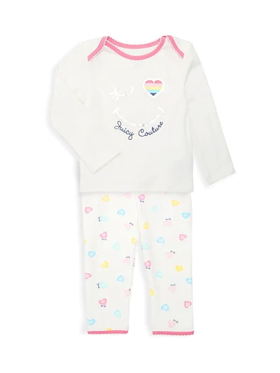 Shop Juicy Couture Baby Girl's 2-piece Cotton-blend Top & Pants Set In White Multi