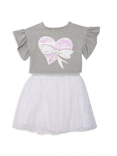 Shop Pastourelle By Pippa & Julie Little Girl's 2-piece Sequin Heart T-shirt & Skirt Set In Grey Pink