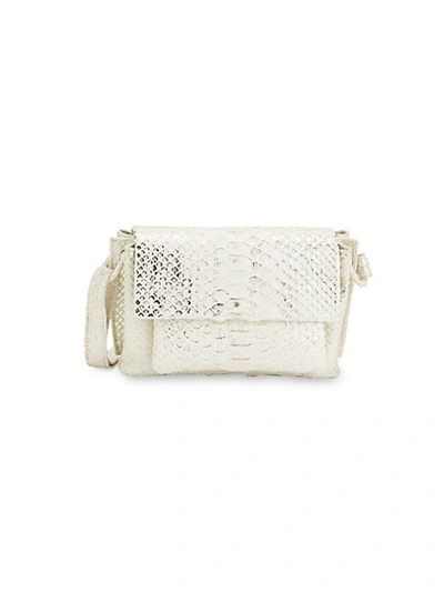 Shop Nancy Gonzalez Flap Python Leather Shoulder Bag In White