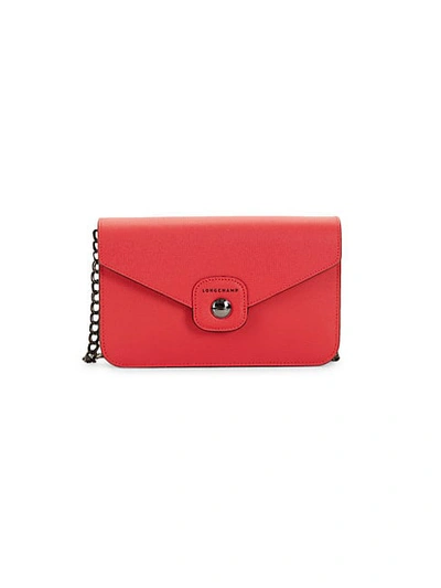Shop Longchamp Leather Shoulder Bag In Red