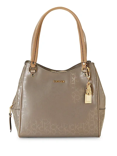 Shop Calvin Klein Logo-print Faux Leather Tote In Taupe