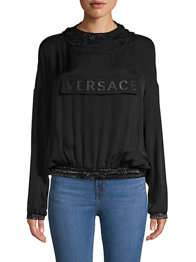 Shop Versace Activewear Silk Logo Blouson Hoodie In Black