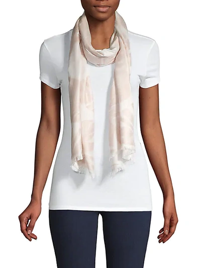 Shop Vince Camuto Palm-print Fringed Scarf In Clay