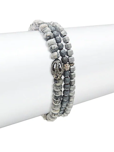 Shop Bavna Agate, Hematite & Diamond Three-strand Beaded Bracelet