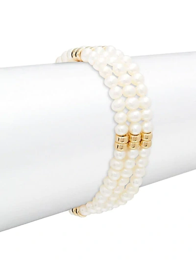 Shop Belpearl Stylish 14k Yellow Gold & 5mm White Off-round Freshwater Pearl Bracelet