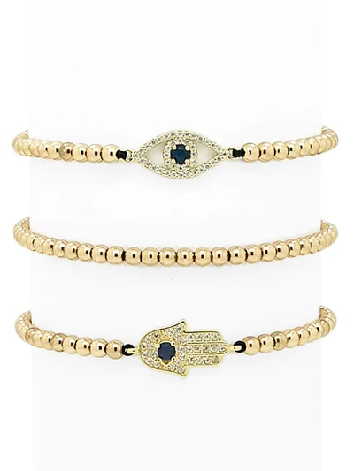 Shop Eye Candy La Luxe 3-piece Crystal Hamsa & Evil-eye Beaded Bracelet Set