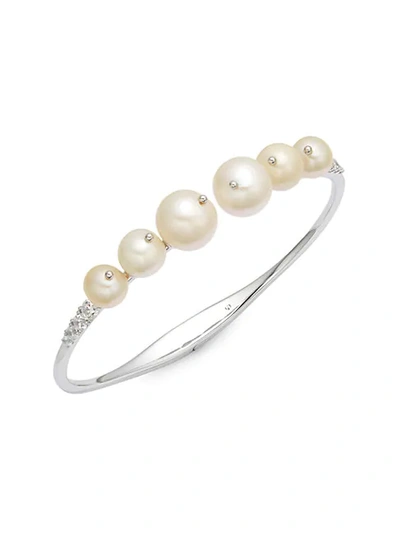 Shop Adriana Orsini Silvertone, 7-10mm Round Pearl & Crystal Cuff Bracelet