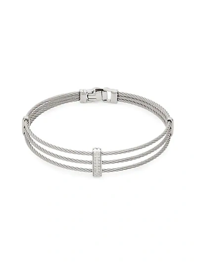 Shop Alor 14k White Gold, Stainless Steel & Diamond 3-row Bracelet