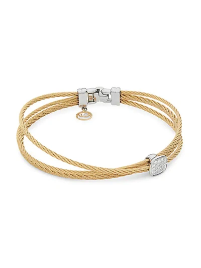 Shop Alor 18k White Gold, Yellow-tone Stainless Steel & Diamond Cable Bracelet