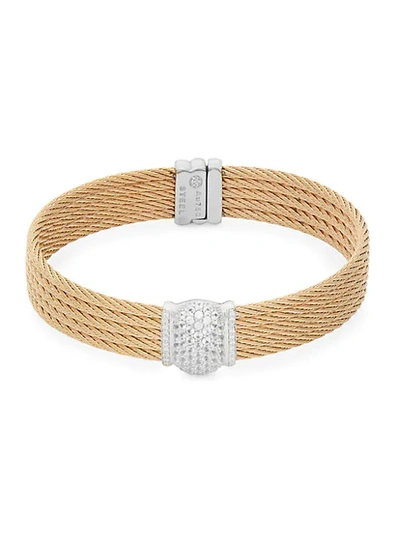 Shop Alor Stainless Steel, 18k White Gold & Diamond 5-row Cable Bracelet