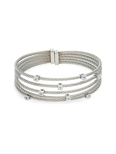 Shop Alor 14k White Gold & Silvertone Blue Topaz Cuff Bracelet