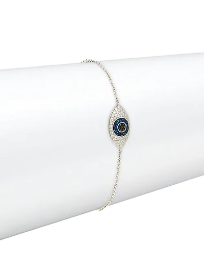 Shop Nephora 14k White Gold Sapphire, Black & White Diamond Evil Eye Charm Bracelet