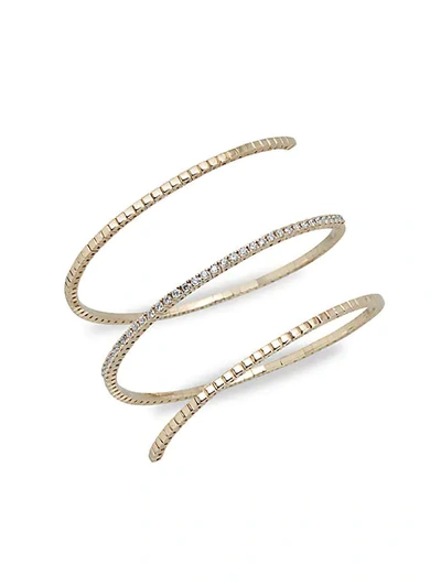 Shop Saks Fifth Avenue 14k Yellow Gold & White Diamond Wrap Bangle Bracelet