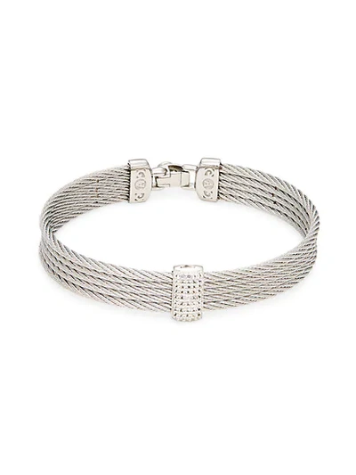 Shop Alor 14k White Gold Stainless Steel & White Topaz Rope Bangle Bracelet