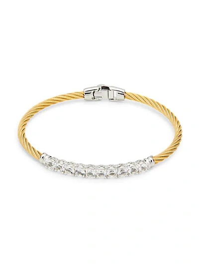 Shop Alor Stainless Steel, 14k Yellow Gold & White Topaz Cable Bracelet