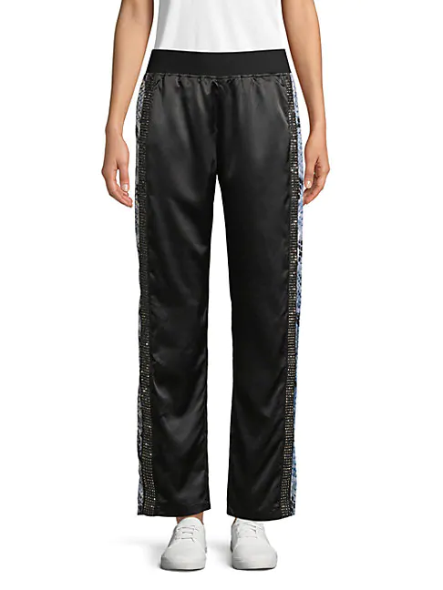 black satin track pants