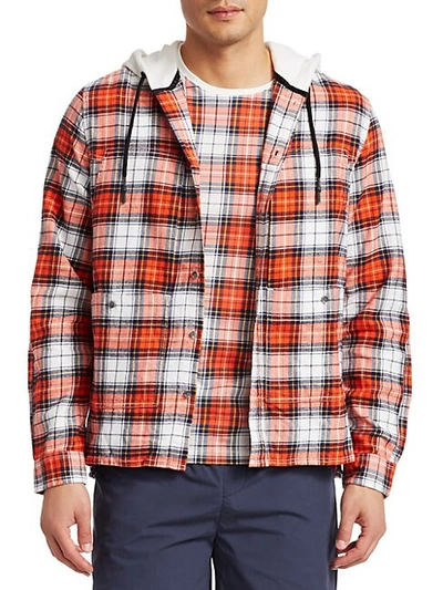 Shop Madison Supply Hooded Check Flannel Pocket Shirt In Orange