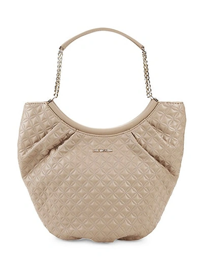 Shop Love Moschino Saddle Quilted Tote In Dove Grey