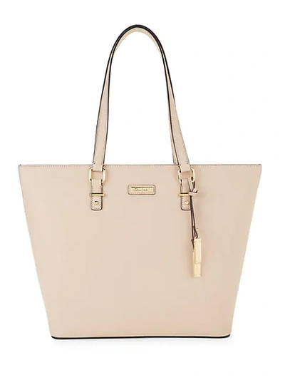 Shop Calvin Klein Saffiano Leather Wing Tote In Desert Taupe