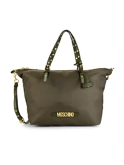 Shop Moschino Grommet-detailed Tote In Green