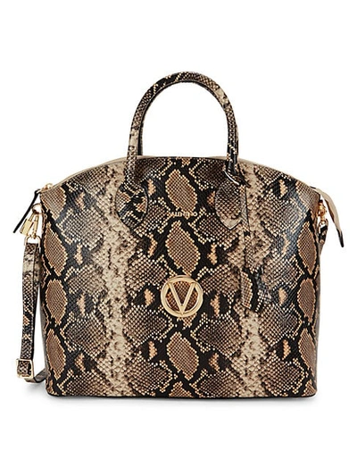 Shop Valentino By Mario Valentino Bravia Snakeskin-embossed Leather Dome Tote In Natural