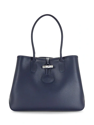 Shop Longchamp Roseu Leather Tote In Blue