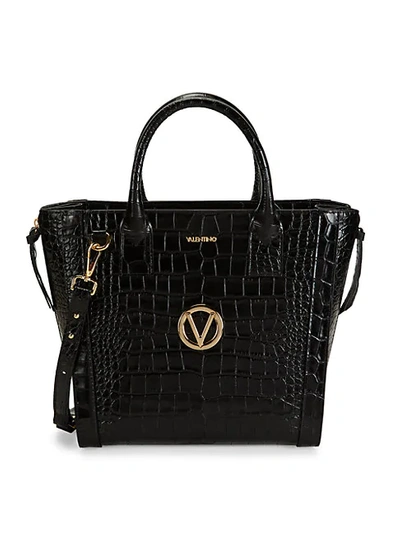 Shop Valentino By Mario Valentino Charmont Croc-embossed Leather Tote In Black