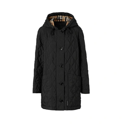 Shop Burberry Diamond Quilted Thermoregulated Hooded Coat In Black