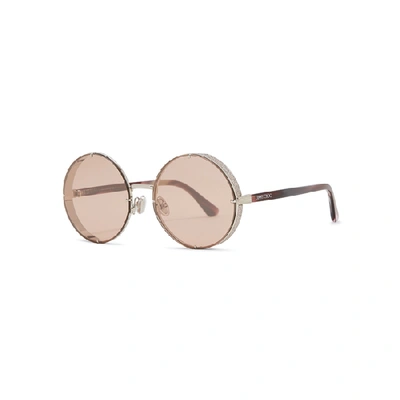 Shop Jimmy Choo Lilo Glitter-trimmed Round-frame Sunglasses In Silver