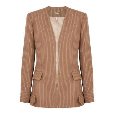 Shop Chloé Camel Pinstriped Wool Blazer In Brown