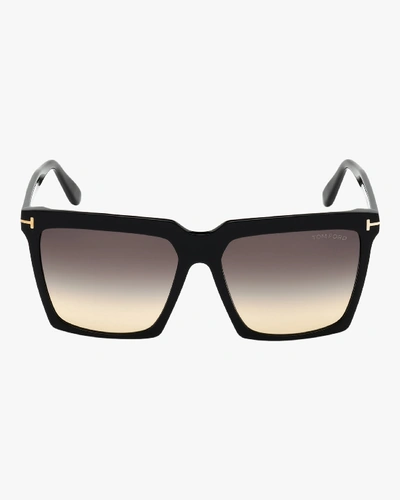 Shop Tom Ford Women's Sabrina Square Sunglasses In Shiny Black/gradient Smoke