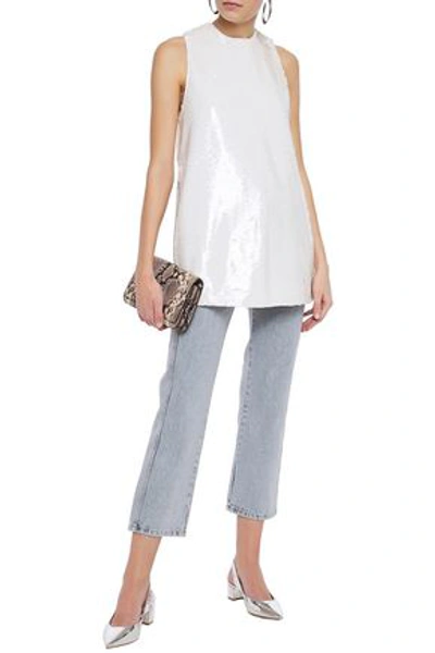 Shop Ganni Sonora Sequined Satin Top In Ivory