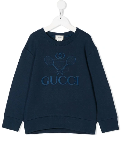 Shop Gucci Embroidered-logo Sweatshirt In Blue