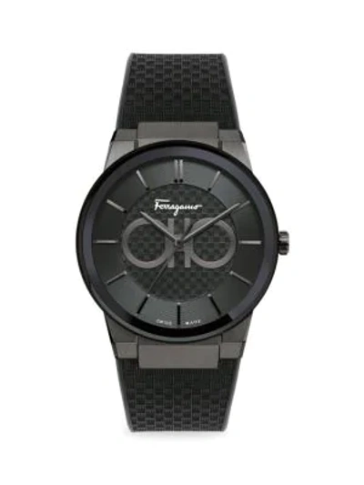 Shop Ferragamo Sapphire Black Ip & Rubber Strap Watch