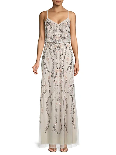 Shop Adrianna Papell Beaded Floral Blouson Gown In Blush