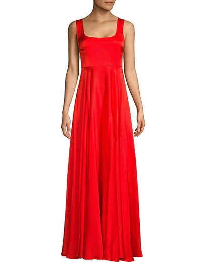 Shop Solace London Sleeveless Squareneck Satin Gown In Red