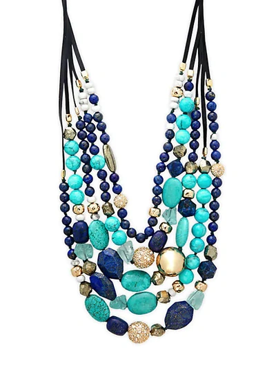 Shop Alexis Bittar 10k Goldplated, Leather & Crystal Multi-strand Beaded Necklace