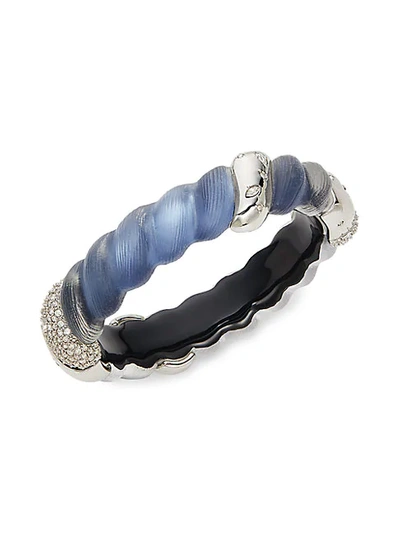 Shop Alexis Bittar White Rhodium-plated Lucite Twist Cuff Bracelet In Silver Blue