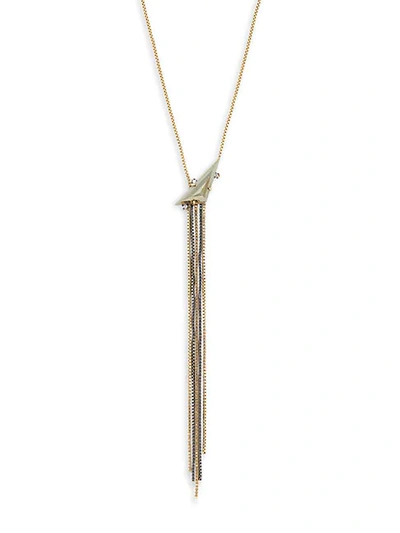 Shop Alexis Bittar Pyrite Box Chain Tassel Lariat Necklace