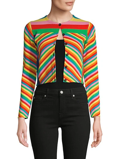 Shop Valentino Rainbow Stripe Cropped Cardigan In Multicolor