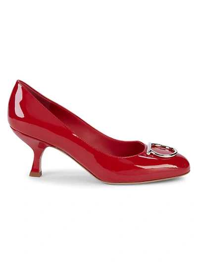 Shop Ferragamo Patent Leather Kitten-heel Pumps In Red