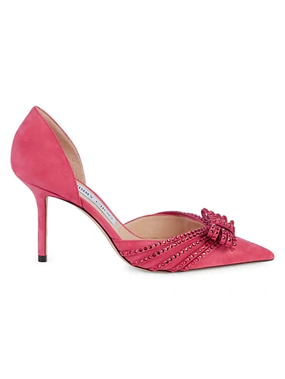 Shop Jimmy Choo Embellished Bow Suede D'orsay Pumps In Bubble