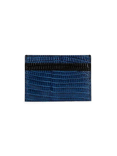 Shop Versace Tejus Embossed Leather Card Holder In Navy